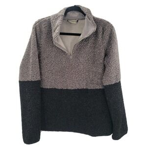 Callie Mac 1/4 zip pullover womens size medium black gray soft sherpa chunky kni